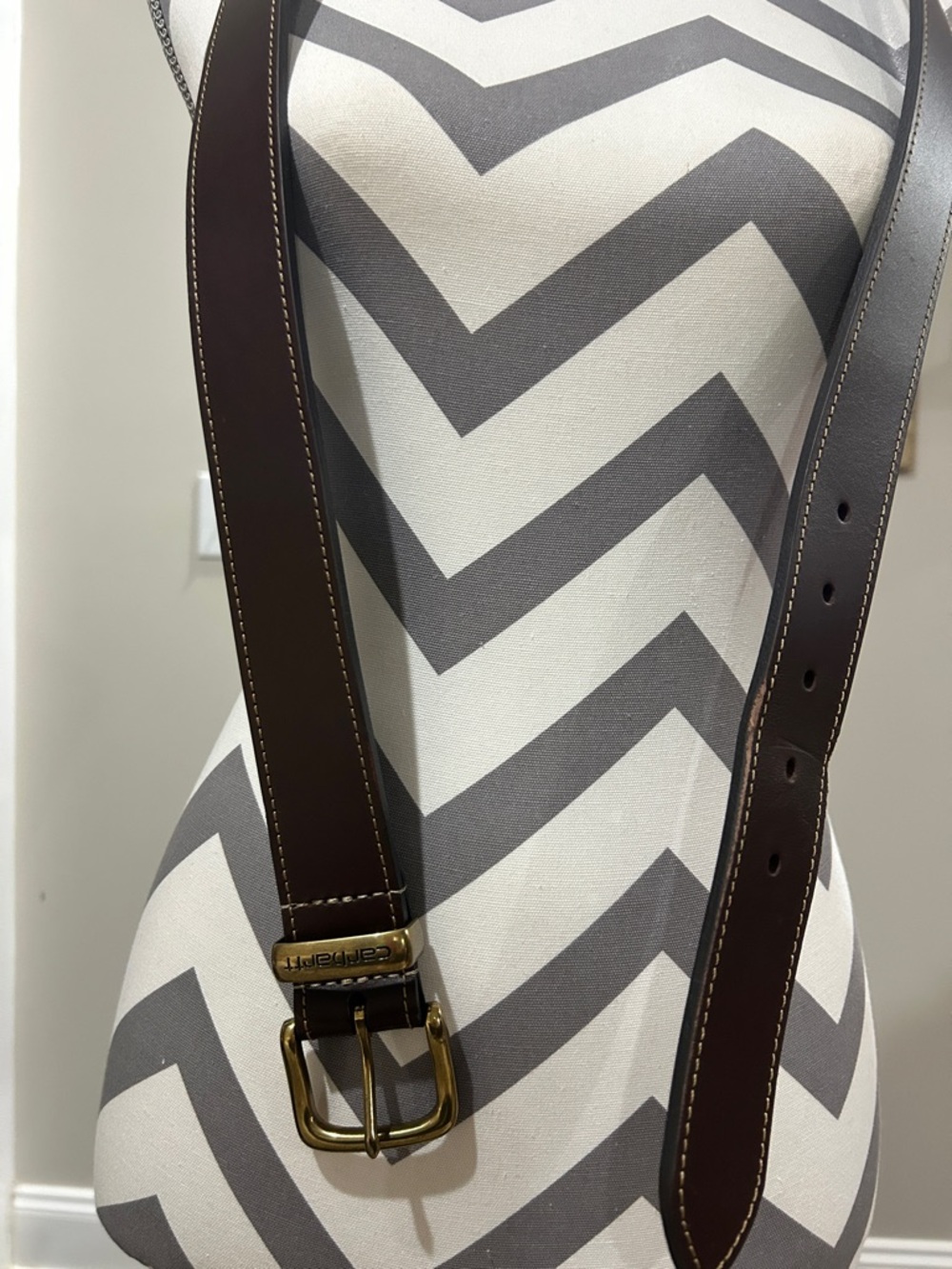 Carhartt dark Brown Leather Belt with Brass Logo Buckle